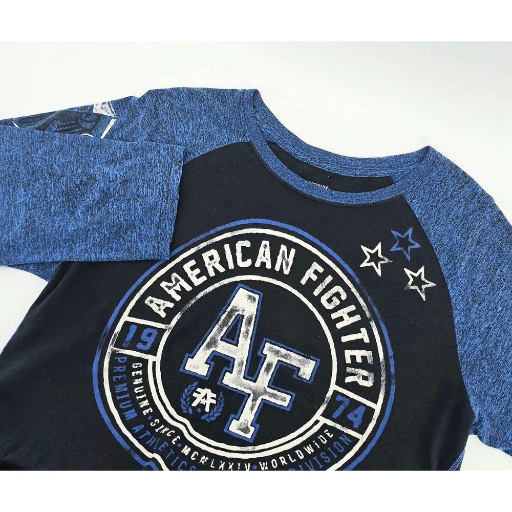 American Fighter Athletic 3/4 Sleeve Shirt Mens Size Medium Raglan Black Blue